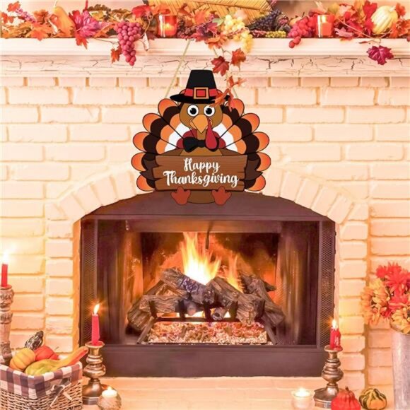 Thanksgiving Turkey Door Sign Happy Thanksgiving Wooden Front Doors Hanger - Picture 5 of 8